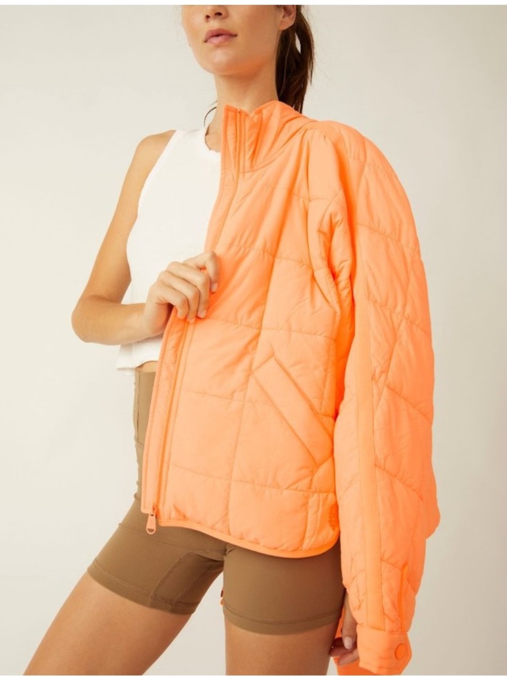 Free People Movement Lightweight Quilted Jacket in Bright Coral